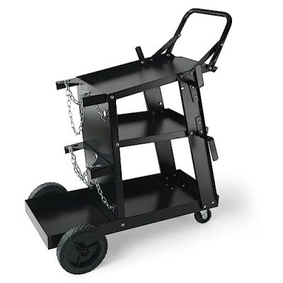Image de VEVOR Chariot de Soudage à 3 Niveaux Poste Souder Capacité Charge 181,4 kg​​ Roues 360 Chaînes Sécurité Stockage Réservoirs Soudure MIG pour Atelier TIG ARC MMA Découpeur Plasma
