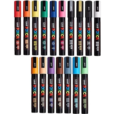 Afbeelding van Uni posca PC 5 m, 17 stuks, waterbasis, pigment, marker, punt 2,5 mm