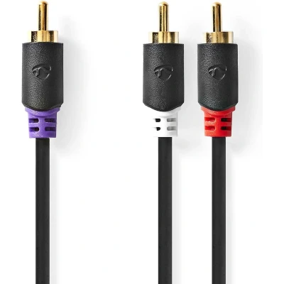 Afbeelding van Nedis Subwoofer Kabel RCA Male 2x Verguld 3.00 m Rond 4.0 mm Antraciet Doos