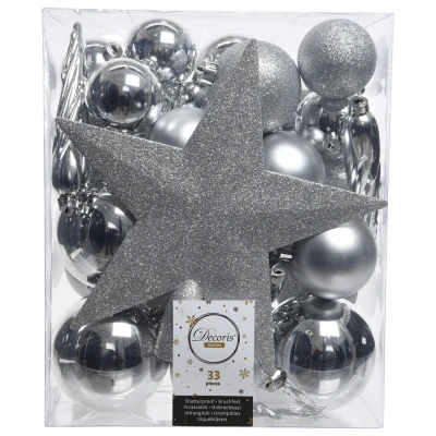 Afbeelding van Kerstboomversiering Mix 33 st. Zilver Decoris
