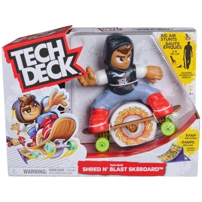 Afbeelding van Tech Deck Shred N&#039; Blast Sk8board, gemotoriseerd fingerboardspeelgoed met skater en schans voor snelle acties hoge sprongen