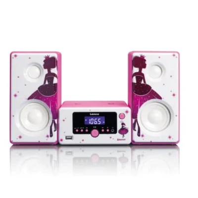 Afbeelding van Lenco MC 020 Princess Micro set met FM Radio, Bluetooth®, USB en AUX ingang Princes White Pink