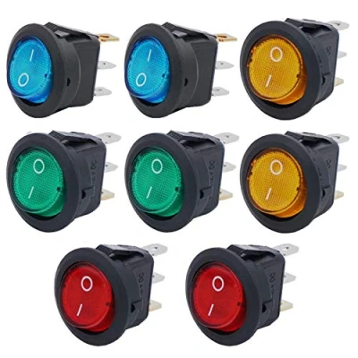 Afbeelding van RUNCCI YUN 8 x ronde tuimelschakelaar 12 V led 3 polig 20 A DC schakelaar voor auto of boot met (4 kleuren)