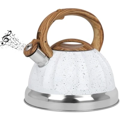 Afbeelding van Belle Vous White Whistling Tea Kettle 3L Pot for Stovetop/Induction Stove Top Stainless Steel Hot Water Camping Teapot Tea/Coffee