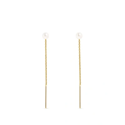 Afbeelding van SINGULARU Falling Pearl oorbellen goud 925 sterling zilver met 18 karaat vergulding sluiting zonder moeder damessieraden, Talla Enica, geelgoud, steen