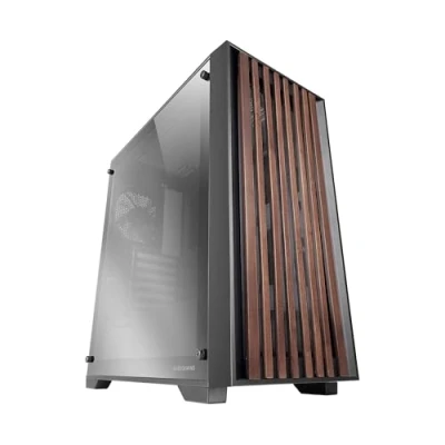 Afbeelding van MARSGAMING MC WOOD, PC behuizing ATX, frontpaneel van hout, zijpaneel verchroomd glas, FDB ventilator 120 mm, waterkoeling ondersteunt tot 360 dubbele slaapkamer, kabelmanagement, halftoren