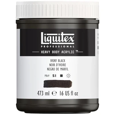 Afbeelding van Liquitex 4412244 Professional Heavy Body acrylverf in kunstenaarskwaliteit met uitstekende lichtbestendigheid boterachtige consistentie, pot van 473 ml, ivoorzwart