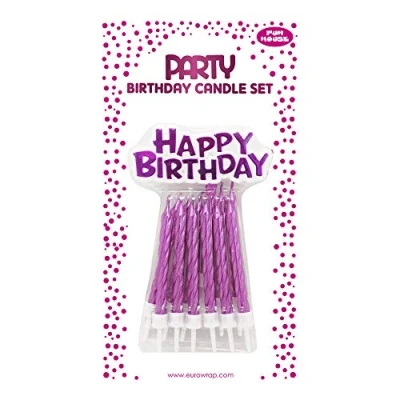 Afbeelding van Clairefontaine 26568 PC een set met 12 verjaardagskaarsen + kaarsenhouders houder &quot;Happy Birthday&quot; kleur: roze verjaardagskaarsen, Happy Birthday