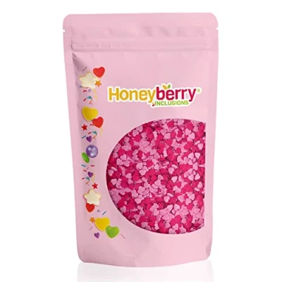 Afbeelding van HONEYBERRY Inzetstukken: hoogwaardige eetbare taartdecoratie voor gebak, cupcakes en cake, ijs, dessert glazuur, roze rode harten, 200 g