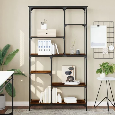 Afbeelding van Boekenrek 99x35,5x176 cm bewerkt hout en staal gerookt eiken