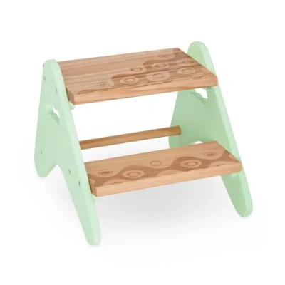 Afbeelding van B. toys spaces Peek A Boost Houten opstapkruk Twee treden voor kinderen vanaf 2 jaar (naturel hout &amp; mint)