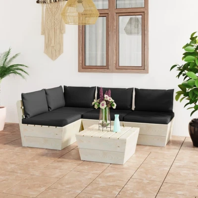 Afbeelding van 5 delige Loungeset met kussens pallet vurenhout