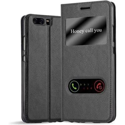 Afbeelding van Cadorabo Hoesje geschikt voor Huawei P10 in KOMEET ZWART Beschermhoes met magnetische sluiting, standfunctie en 2 kijkvensters Book Case Cover Etui