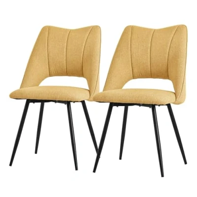 Afbeelding van Eetkamerstoel set van 2 mosterdgeel gestoffeerd incl. montagemateriaal Gestoffeerde stoel Keukenstoel ML design