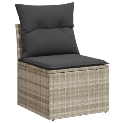 Afbeelding van Tuinstoel zonder armleuning met kussens poly rattan lichtgrijs