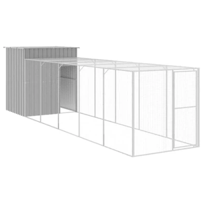Afbeelding van vidaXL Kippenhok met ren 165x659x181 cm staal lichtgrijs