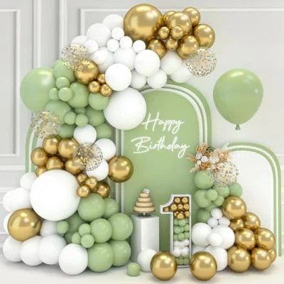 Afbeelding van 102 stuks groene ballonboog groen goud ballonnen verjaardag, witte ballon, gouden saliegroene confettiballon, voor babyshower, decoratie, doop, bruiloft