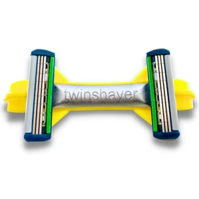 Afbeelding van twinshaver Kaal scheerapparaat + 4 scheermesjes, snijbescherming en 80% tijdbesparing, voor lichaam hoofd, nat 0 mm (geel)