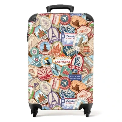 Afbeelding van NoBoringSuitcases.com® Rolkoffer, bagage voor dames en heren, cabinekoffers ruimbagage, Patroon reisbestemmingen, Koffer