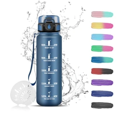 Afbeelding van Waterfles voor kinderen, 500 ml, met tijdweergave, verliesvrije drinkfles, motiverende fles volwassenen, sportschool, werk, school, kantoor, wandelen, fietsen, yoga