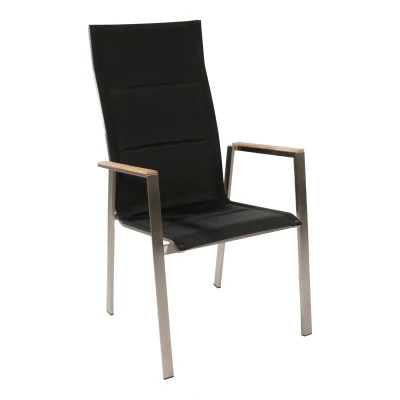 Afbeelding van Lesli Living Marmaris Stapelstoel Hoge rug RVS Zwart Set van 4 stuks