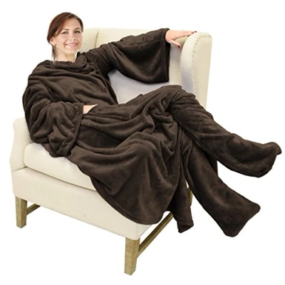 Afbeelding van Catalonia Classy TV deken, comfortabele deken met mouwen en voeten, professionele knuffeldeken voor het hele lichaam om te dragen, wollen vrouwen mannen, 190 x 135 cm