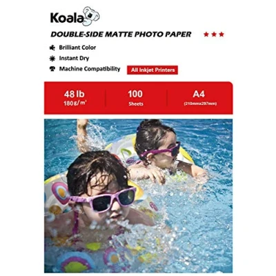Afbeelding van Koala 100 vellen dubbelzijdig inkjetpapier, mat, A4, 180 g/m², geschikt voor het afdrukken van foto&#039;s, certificaten, brochures, flyers, wenskaarten, kalenders, kunst