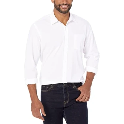 Image de Amazon Essentials Chemise en Popeline à Manches Longues, Style Décontracté, Coupe Standard Men&#039;s, Blanc, S
