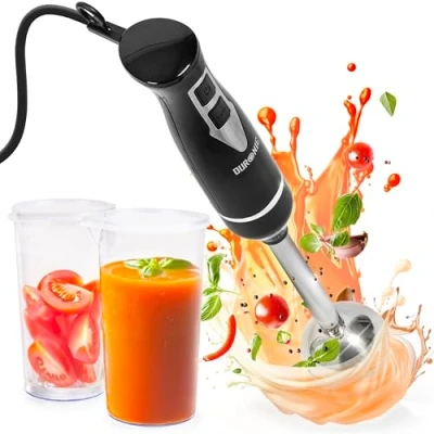 Afbeelding van Duronic HB35C Handstaafmixer 350 W, 2 snelheidsinstellingen, roestvrijstalen messen, kannen van 600 ml, hittebestendig, ideaal voor soep, gebak, puree, fruit, groenten