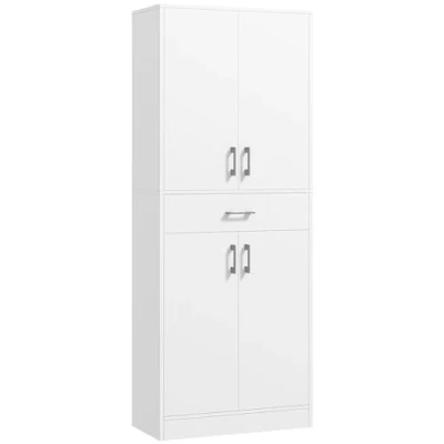 Afbeelding van HOMCOM Keukendressoir, keukenkast, hoog dressoir, 2 verstelbare planken, 4 deuren, kasten en 1 centrale lade, hoogte 180 cm, wit
