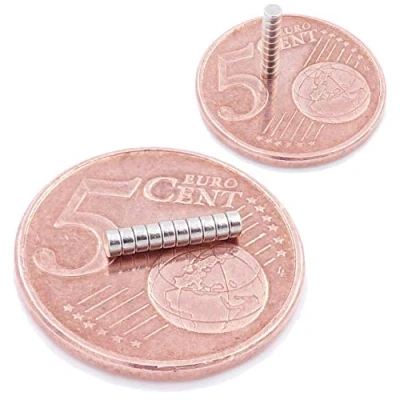 Afbeelding van Brudazon 20 mini schijfmagneten 2 x 1 mm N52 sterkste niveau ultrasterke neodymium magneten powermagneet voor modelbouw, foto, whiteboard, handwerk extra sterke schijf