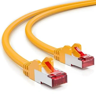 Afbeelding van deleyCON 0,25 m CAT6 netwerkkabel afscherming PIMF S/FTP CAT 6 RJ45 ethernetkabel LAN DSL router modem access point patch panelen geel