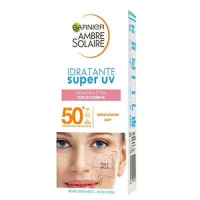 Afbeelding van Garnier Crème Visage Hydratante Super UV pour peaux sèches, protection SPF 50+, à absorption rapide, avec glycérine, ambre solaire, 50 ml