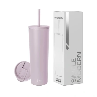 Afbeelding van Simple Modern Geïsoleerde beker met deksel en rietje IJskoffiemok Herbruikbare roestvrijstalen waterfles reismok Lentepauze cadeaus voor hem haar