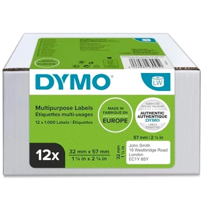 Afbeelding van Dymo Value Pack: Etiketten Labelwriter Ft 57 X 32 Mm, Verwijderbaar, Wit, Doos Van 12 1000 Beletteringsetiketten