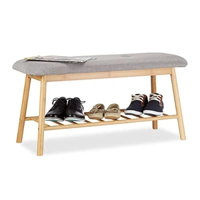 Afbeelding van relaxdays schoenenbank bamboe 4 paar schoenen schoenenrek tweezits bank halbank