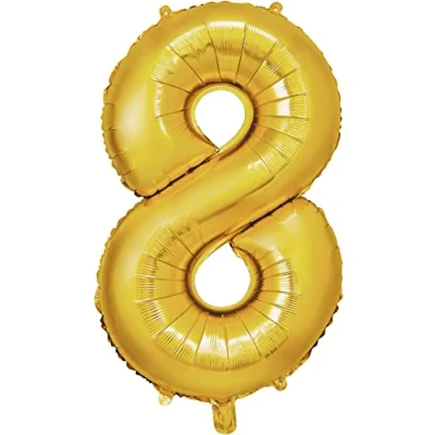 Afbeelding van Verjaardagsballon 8 jaar goud 101 cm ballon cijfer 8, goudkleurig decoratie verjaardag feestdecoratie vliegt dankzij helium