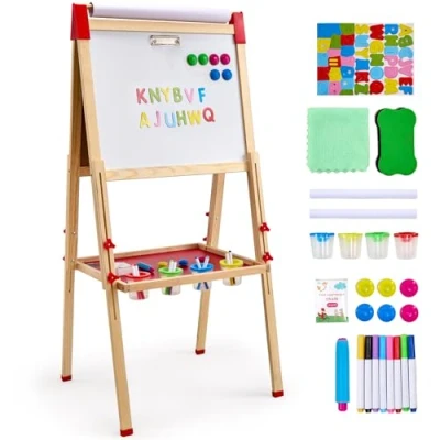 Image de VEVOR Chevalet d&#039;Art Enfants Tableau Magnétique Blanc Noir Double Face en Bois