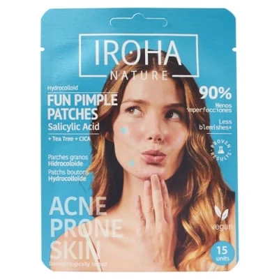 Afbeelding van Iroha Nature 15 stuks grappige korrelpleisters, salicylzuur, theeboom en Centella Asiatica, verwijdert korrels snel effectief, hart sterrenformaat