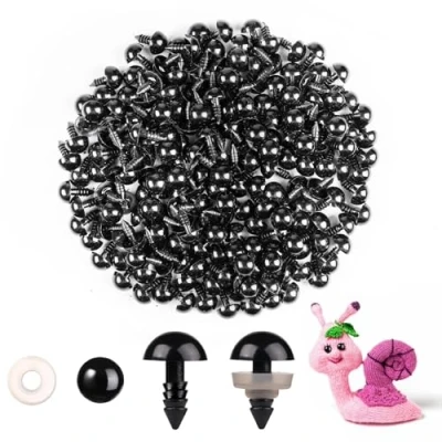 Afbeelding van MUCUNNIA Amigurumi veiligheidsogen met sluitringen, kunststof, zwart, 10 mm, 200 stuks