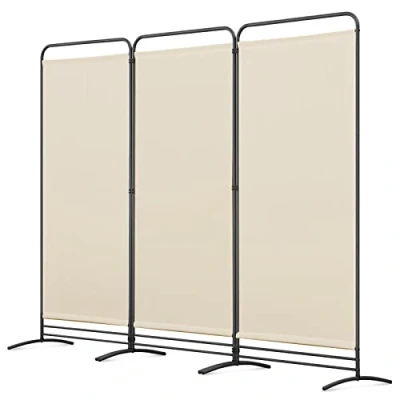 Afbeelding van Angel Living Windscherm met 3 panelen, opvouwbaar, kamerverdeler, onafhankelijke paneelverdeler, wandverdeler, visuele scheiding, voor kantoren, slaapkamer, 243 x 180 cm (beige)