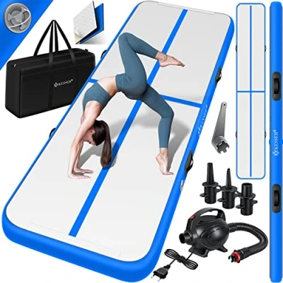 Afbeelding van KESSER® Gymnastiekmat Opblaasbare Airtrack FitnessmatYogamat,Tumblingmatten,Trainingsmat,Sportmat Sporten &amp; SpelenBuiten Binnenincl. Draagtas Electr. Luchtpomp Mintgroen / 3M