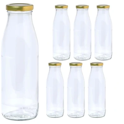 Afbeelding van Vitrea TO48 Glazen flessen, 6 stuks, 500 ml, lege flessen met goudkleurige schroefsluiting, voor melk, sap, smoothies, olie,