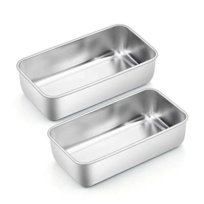 Afbeelding van Homikit Set van 2 roestvrijstalen broodvormen voor brood, cake, toast, rechthoekig, gezond, gemakkelijk te reinigen en vaatwasmachinebestendig, 23,5 x 12,6 6 cm
