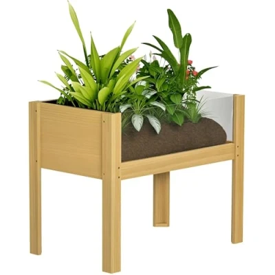Afbeelding van Outsunny Plantenbak op poten, vierkant tuinbed poten met acrylplaten en drainagegaten, verhoogde moestuin van hout voor bloemen, kruiden, groenten, 75 x 46 60,5 cm, natuurlijk