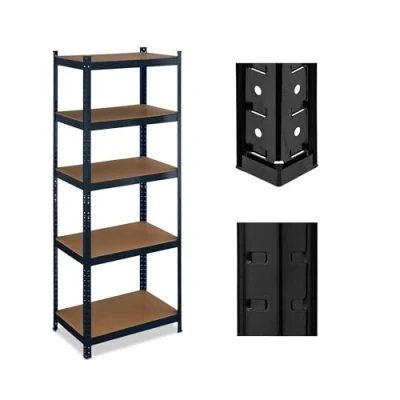 Afbeelding van Relaxdays Rek voor zware lasten, 180 x 70 45 cm (h b d), 500 kg, staal en MDF, 5 niveaus, steekrek, garage, zwart