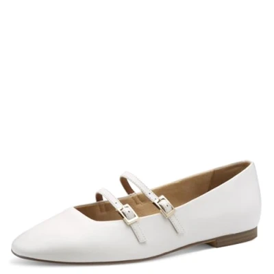 Afbeelding van Tamaris Ballerina&#039;s met enkelbandjes, Dames, Maat: 42, White Leer