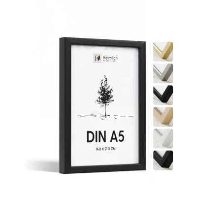 Afbeelding van Heimlich® 1 x zwarte houten fotolijst DIN A5 15 21 cm Documentenlijst 14,8 kleine collage van echt hout
