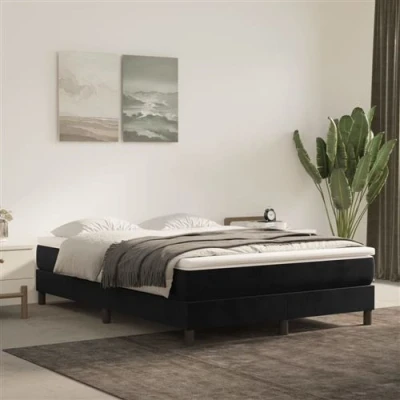 Image de vidaXL Sommier à lattes de lit avec matelas Noir 140x200 cm Velours