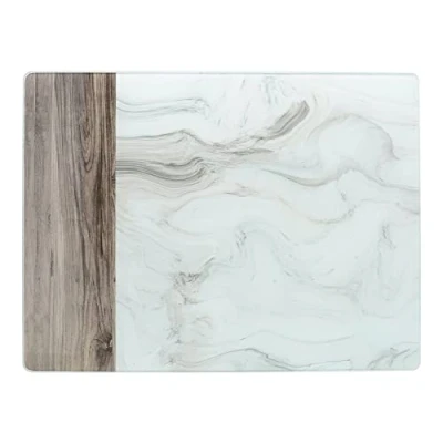 Afbeelding van Creative Tops Werkbladbescherming van glas in wit marmer en hout wit/grijs, 40 x 30 cm.